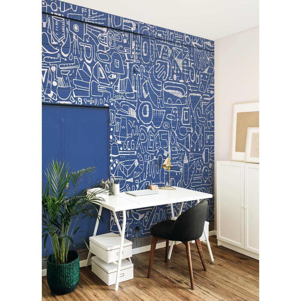 Large Blue Architectural Watercolor Wall Mural