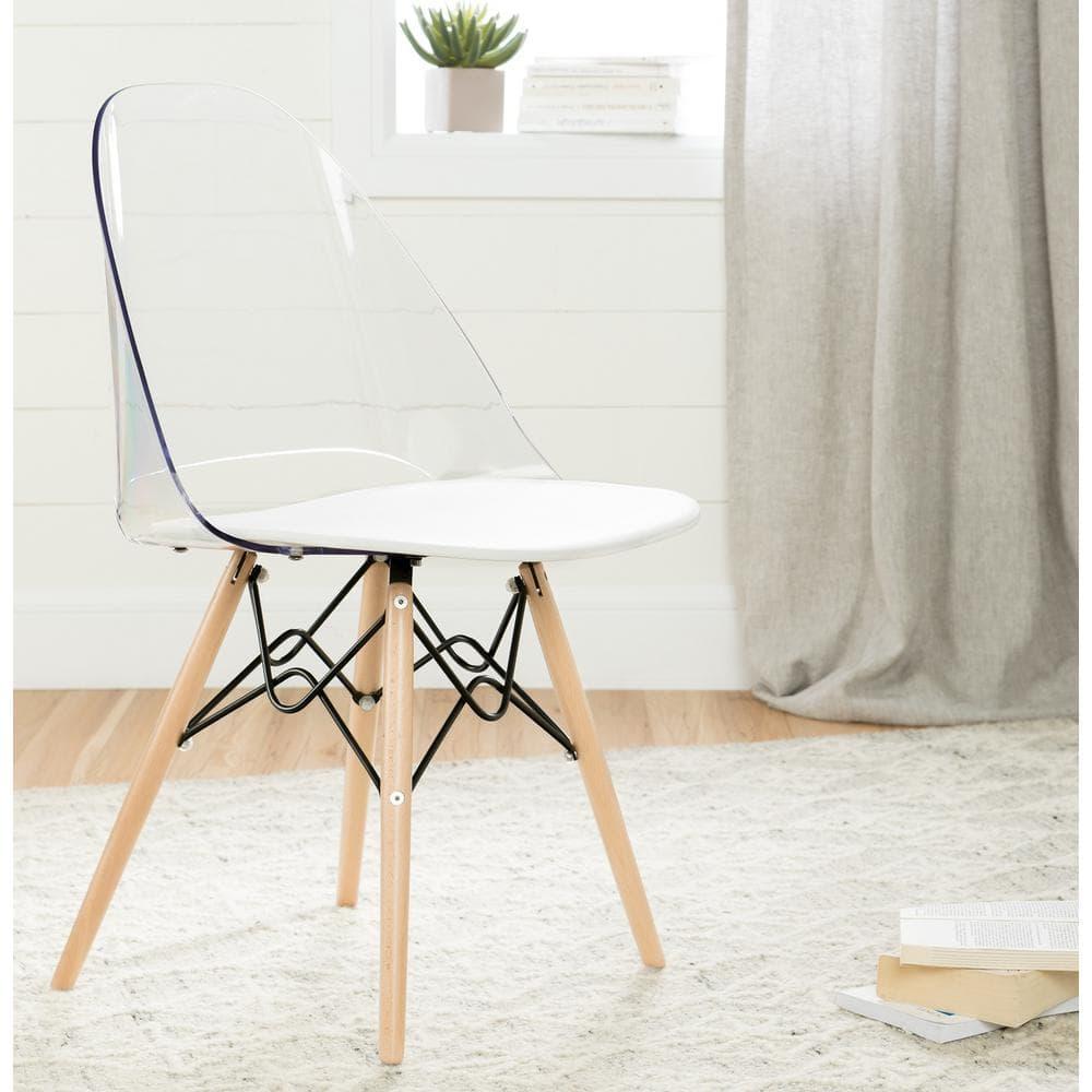 George Oliver South Shore Mid-Century Modern Eiffel Office Chair With Wooden Legs, Clear/White