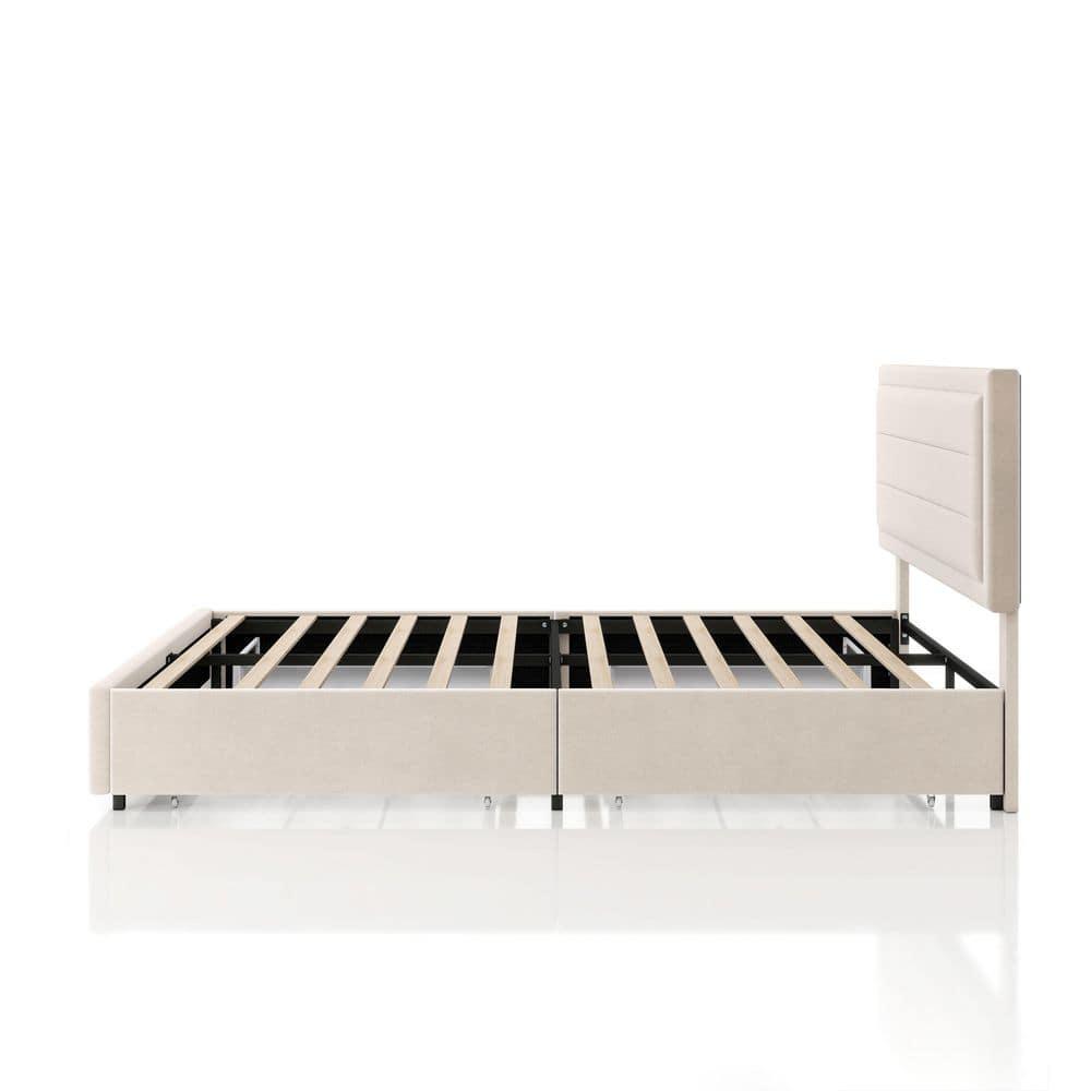 Furniture of America Zorva Queen Platform Bed with Storage Drawers, Ivory