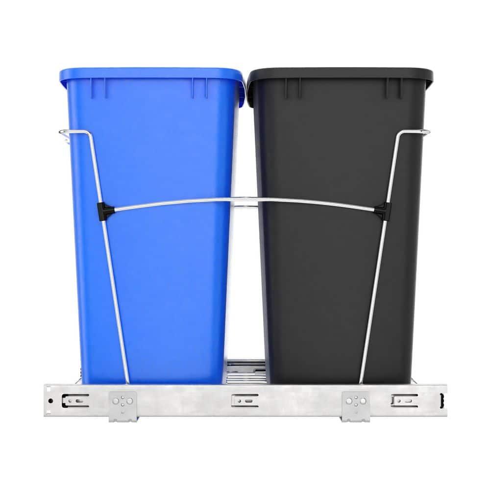 Rev-A-Shelf Rev-A-Shelf Double 35 Quart Pull Out Kitchen Waste Containers, Blue/Black