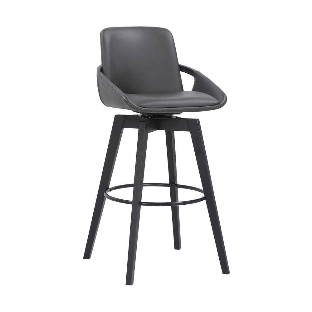 30" Baylor Faux Leather Wood Swivel Barstool Gray/Black - Armen Living