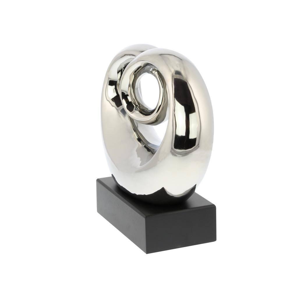 Wrought Studio™ Allye Ceramic Swirl Abstract Decorative Silver Sculpture with Black Base