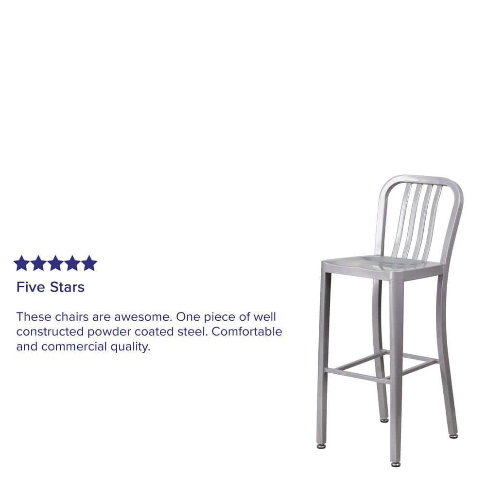 Flash Furniture Commercial Grade 30" High Silver Metal Indoor-Outdoor Barstool with Vertical Slat Back