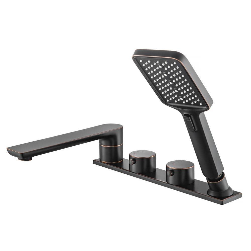 Widespread Deck Mount Roman Tub Faucet With Hand Shower, Two-Handle 4-Holes Bathtub Shower Faucet Set