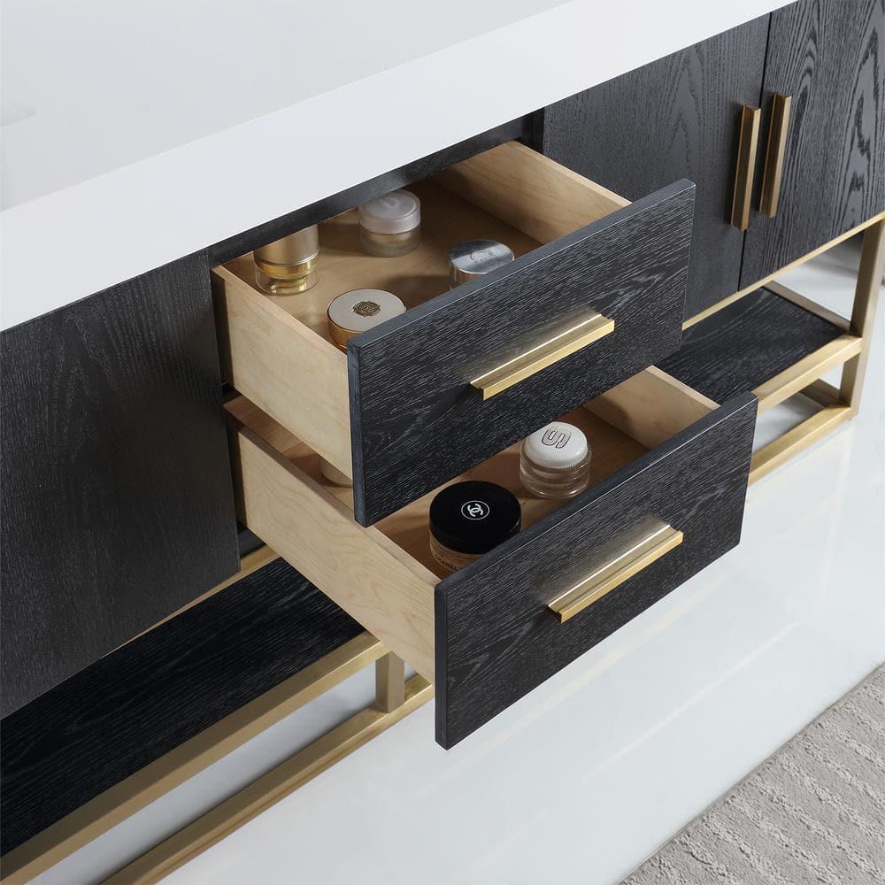 Altair Tocador de 4 Puertas de Madera y Piedra Compuesta de Diseño Bianco en Roble Negro/blanco