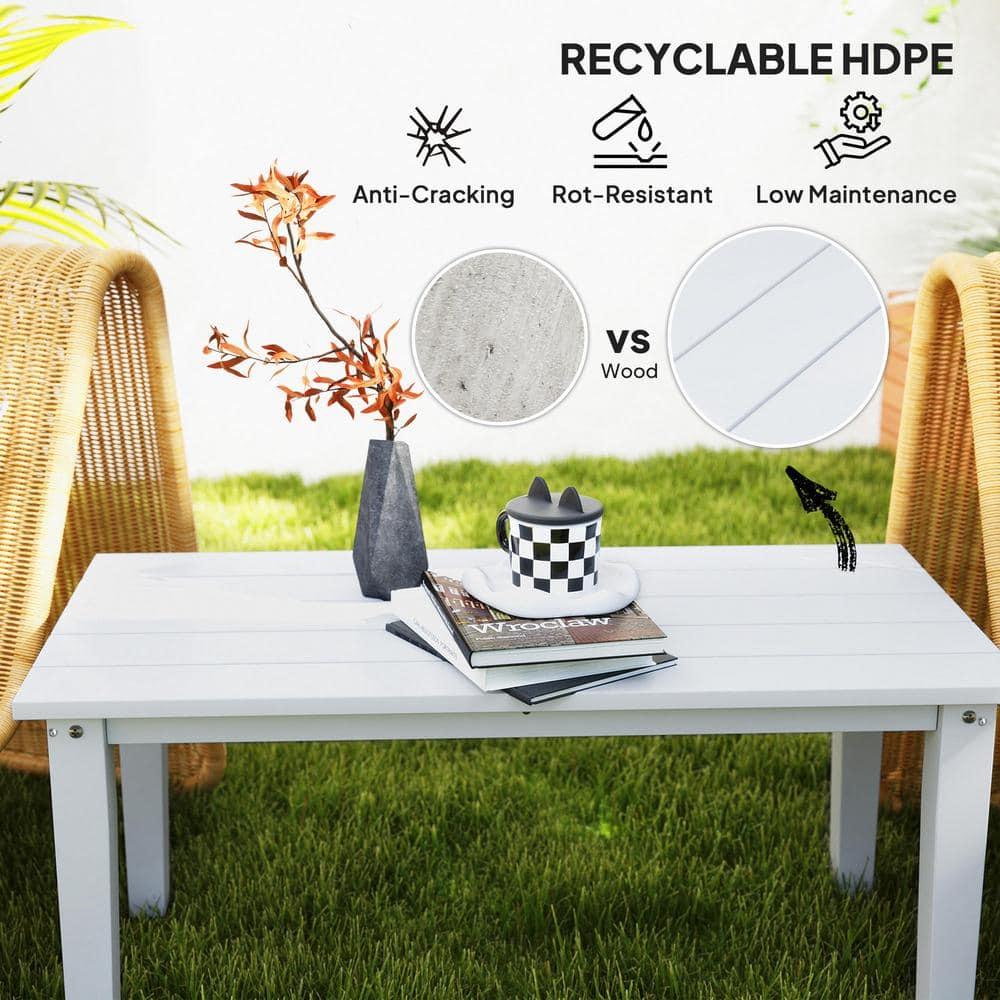 Outsunny HDPE Outdoor Coffee Table, Rectangle All-Weather Patio Coffee Table, Slatted Outdoor Patio Table for Garden, Balcony, Backyard, White