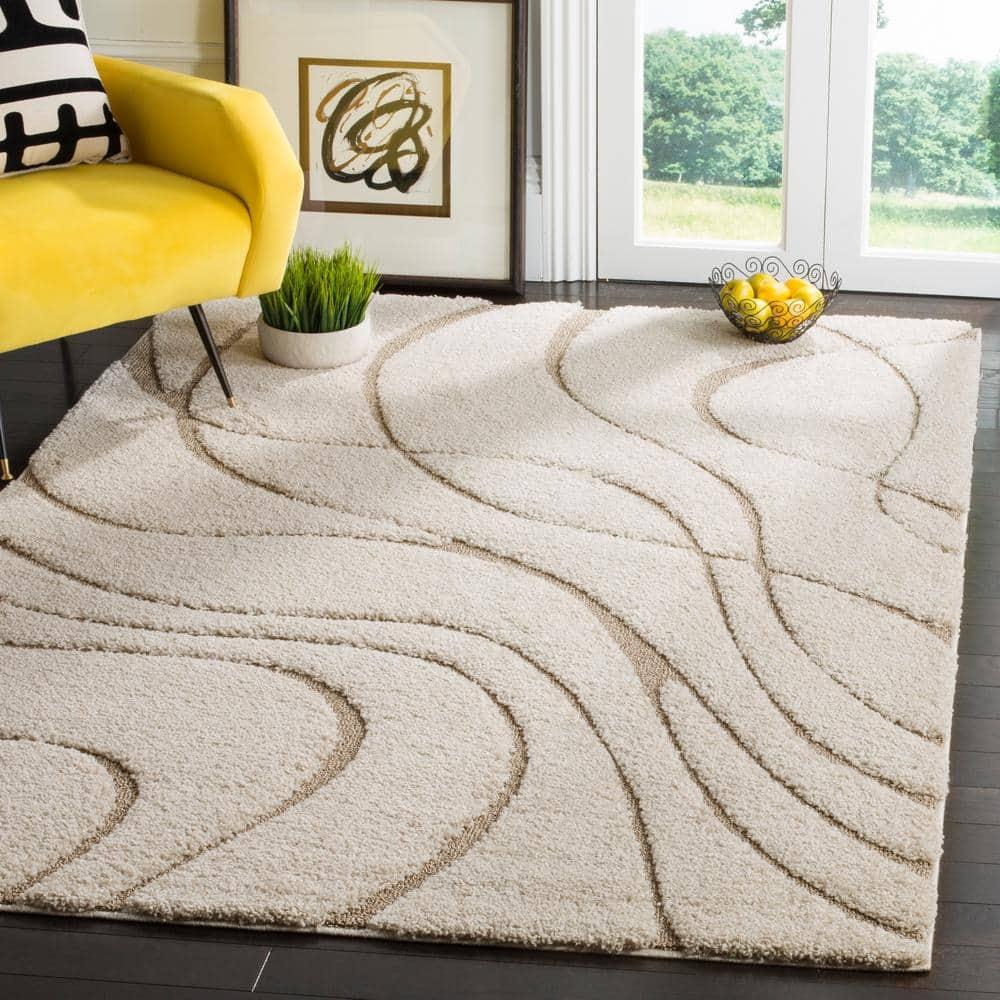 Florida Shag SG471 Power Loomed Indoor Area Rug - Cream/Beige - 5'3"x7'6" - Safavieh