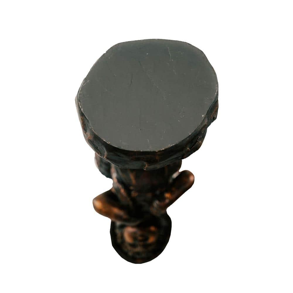 24in.H Faux Bronze Magnesium Oxide Walking Girl Garden Statue w/Small Flower PlantPot, Outdoor, Natural Design Sculpture