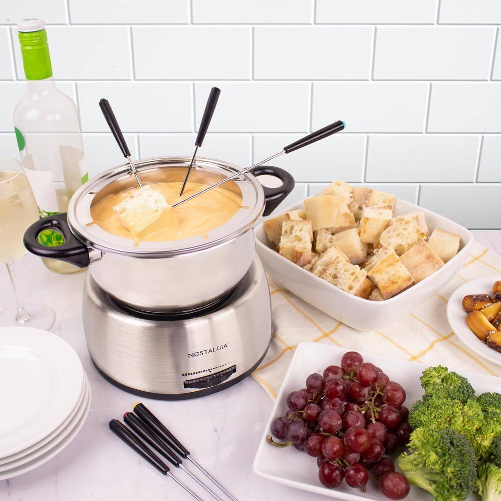 Nostalgia Nostalgia 6-Cup Stainless Steel Electric Fondue Pot with Temperature Control, 6 Color-Coded Forks and Removable Pot - Perfect for Chocolate, Caramel, Cheese, Sauces and More