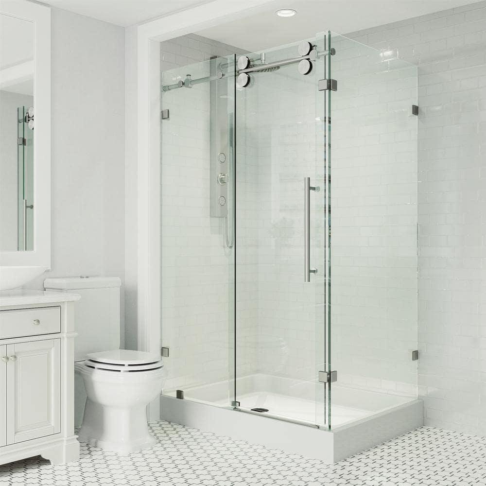 VIGO Winslow 48" W x 36" D x 80" H Sliding Frameless Shower Enclosure with 3/8  Clear Glass&Base VG6051STCL48WL
