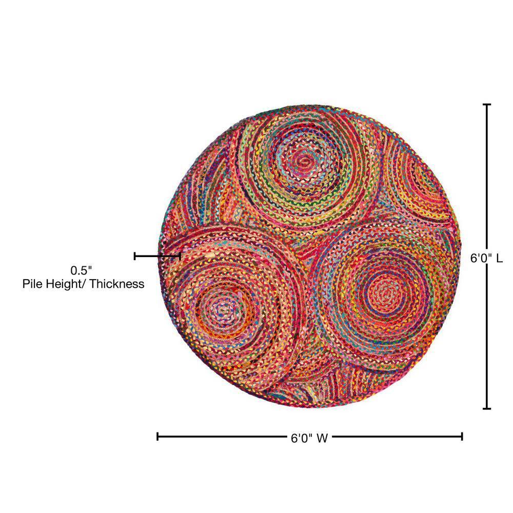 Cape Cod CAP203 Woven Indoor Area Rug - Red/Multi - 6'x6' Round - Safavieh