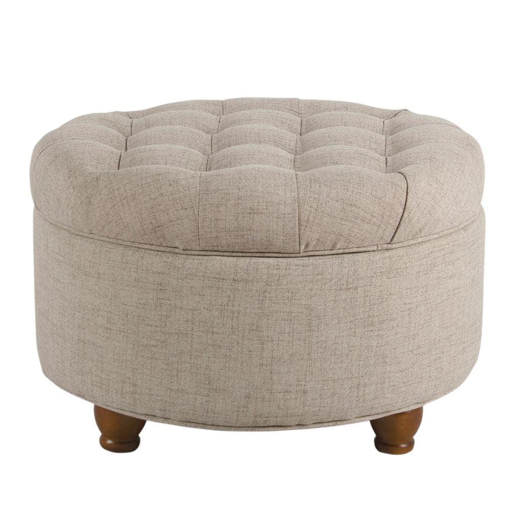 Benzara Otomana de Madera Tapizada en Tela con Almacenamiento con Tapa Elevable Capitoné, Beige-Color:Beige