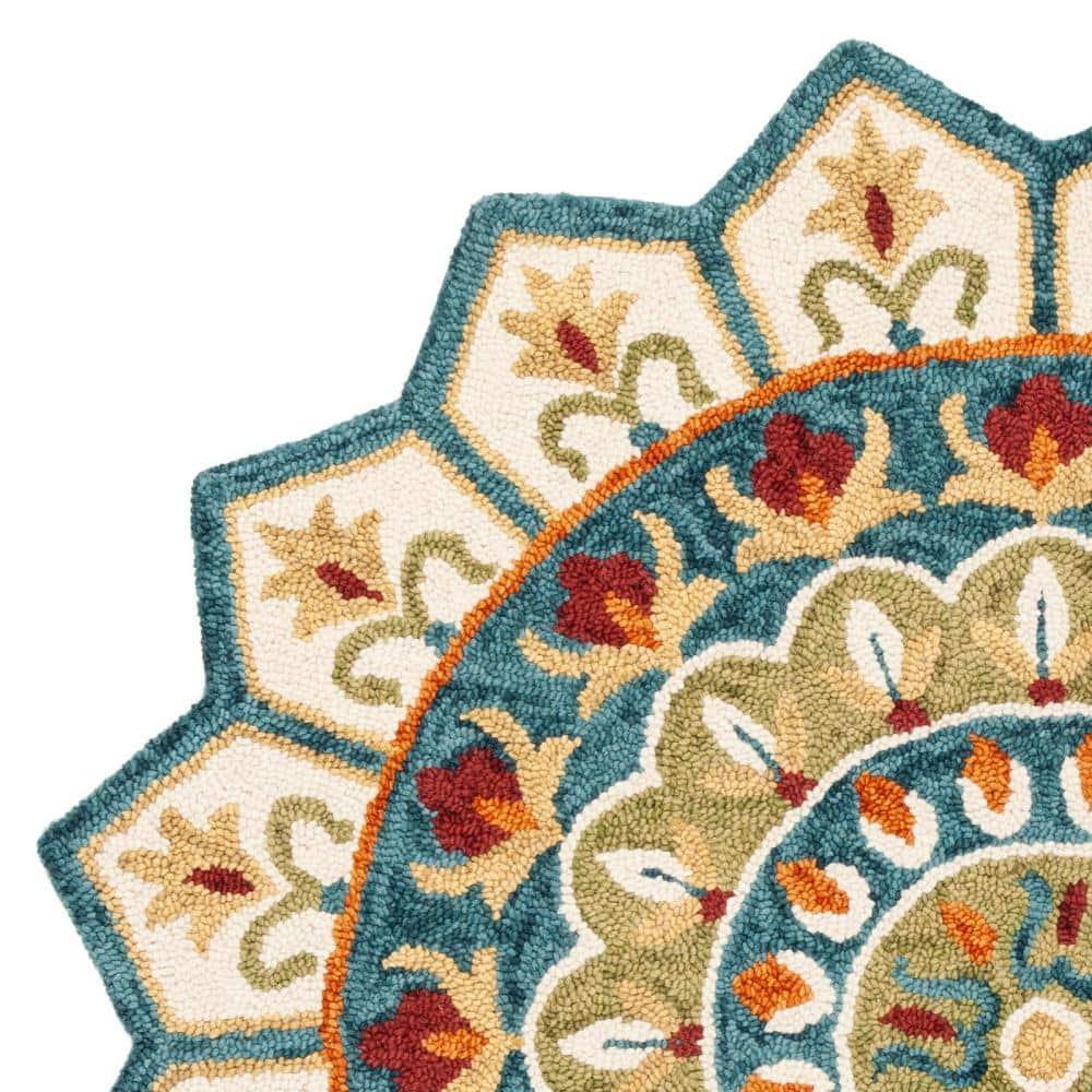 Novelty NOV605 Hand Tufted Area Rug - Ivory/Blue - 5' round - Safavieh.