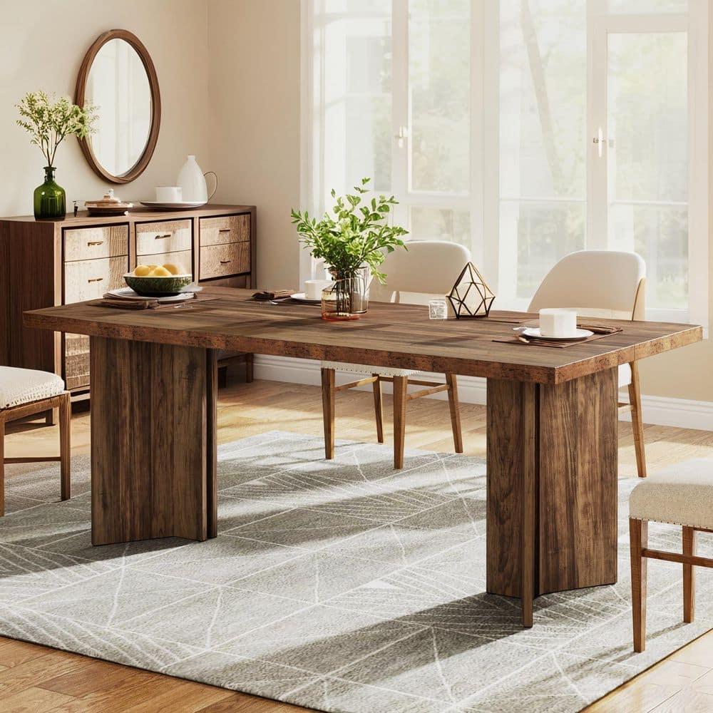 Tribesigns 63" Dining Table for 4-6, Wood Farmhouse Kitchen Table for Dining Room, Dark Brown