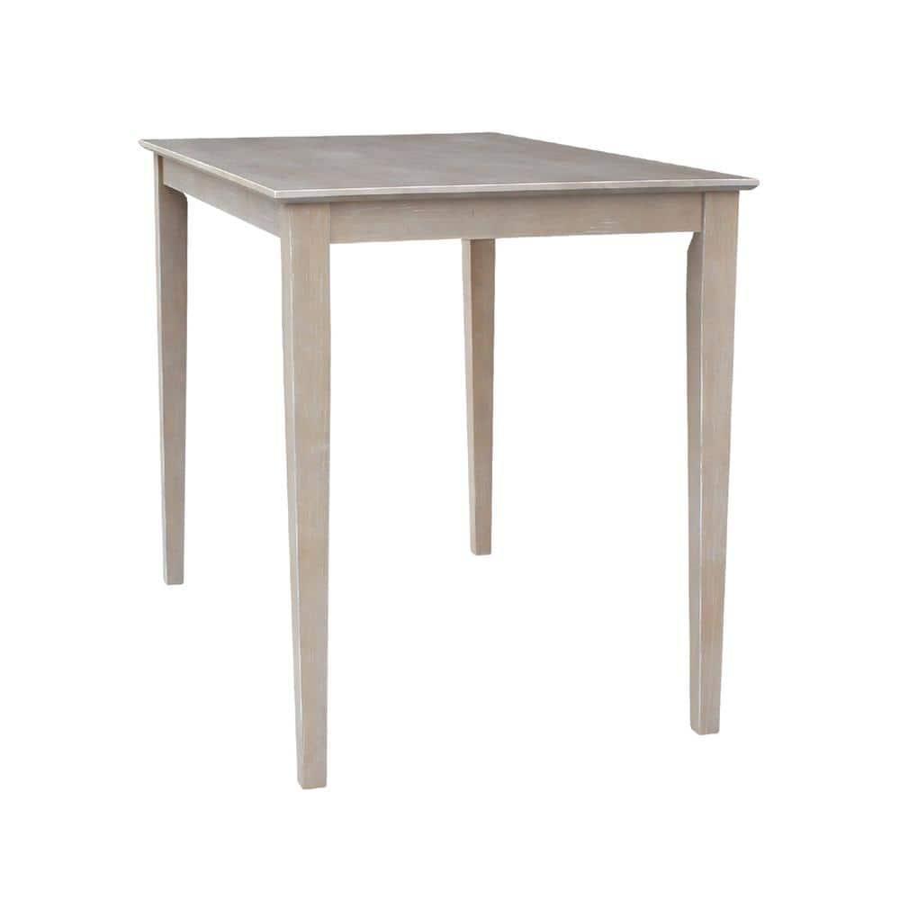 Solid Wood 30" X 48" Counter Height Table Washed Gray Taupe - International Concepts: Parawood, Non-Extension, Modern Style