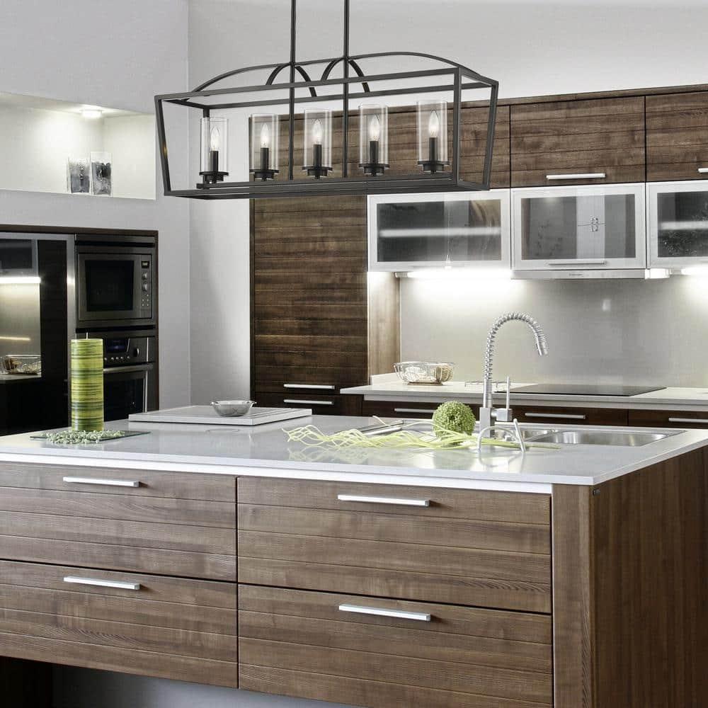Golden Lighting Mercer 5-Light Linear Pendant in Matte Black with Clear Glass