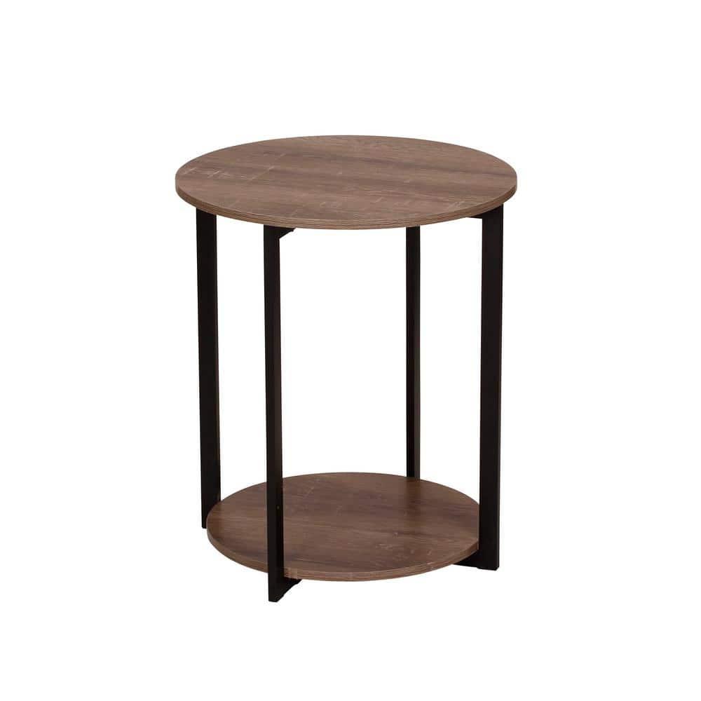 Household Essentials Jamestown Round End Table Ashwood: Modern Minimalist, Iron Frame, Particle Board