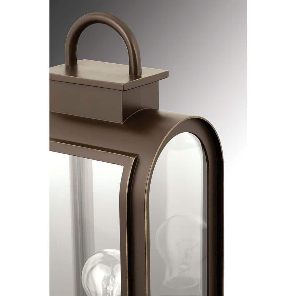 Progress Lighting Refuge 1-Light Medium Wall Lantern, Oil Rubbed Bronze, Clear Glass, Umber Reflector Panel