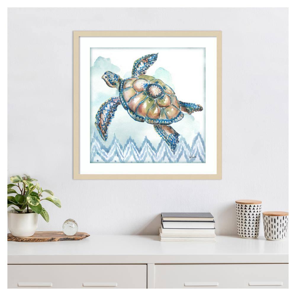 Amanti Art 25"x25" Boho Shells I Sea Turtle by Tre Sorelle Studios Wood Framed Wall Art Print