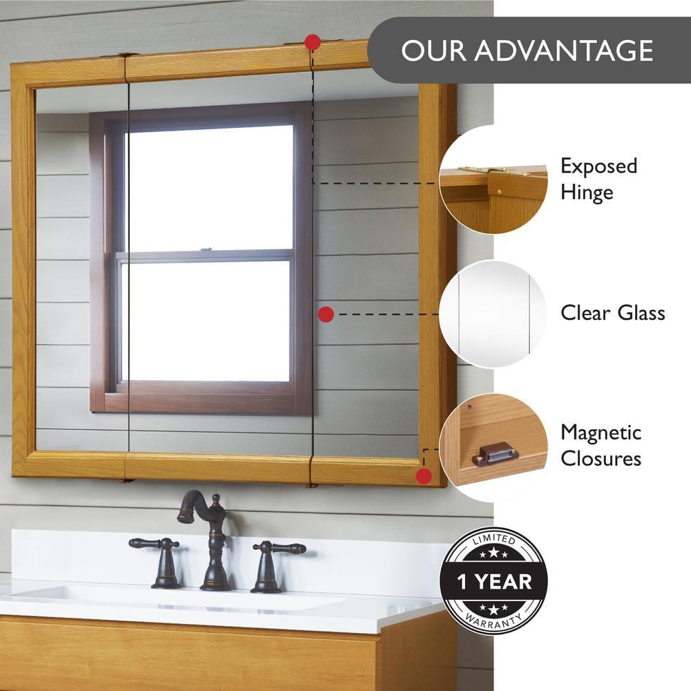 Design House 36" Tri-View Wall Mount Bathroom Medicine Cabinet, Honey Oak