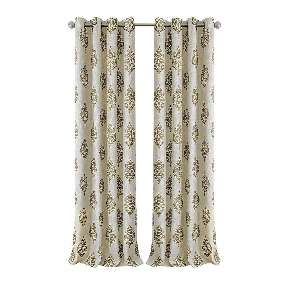 Navara Medallion Room Darkening Single Window Curtain Panel - 52" x 95" - Natural - Elrene Home Fashions