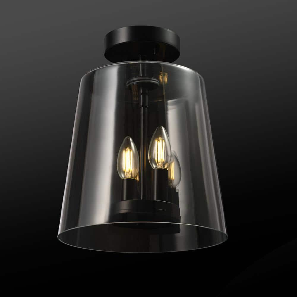 GLOBE Electric 66000083 2-Light Semi-Flush Mount Ceiling Light, Matte Black, Glass Shade, E12 Base Sockets, Ceiling Light Fixture, Home Improvement, Bedroom Lights for Ceiling, Dining Light Fixture