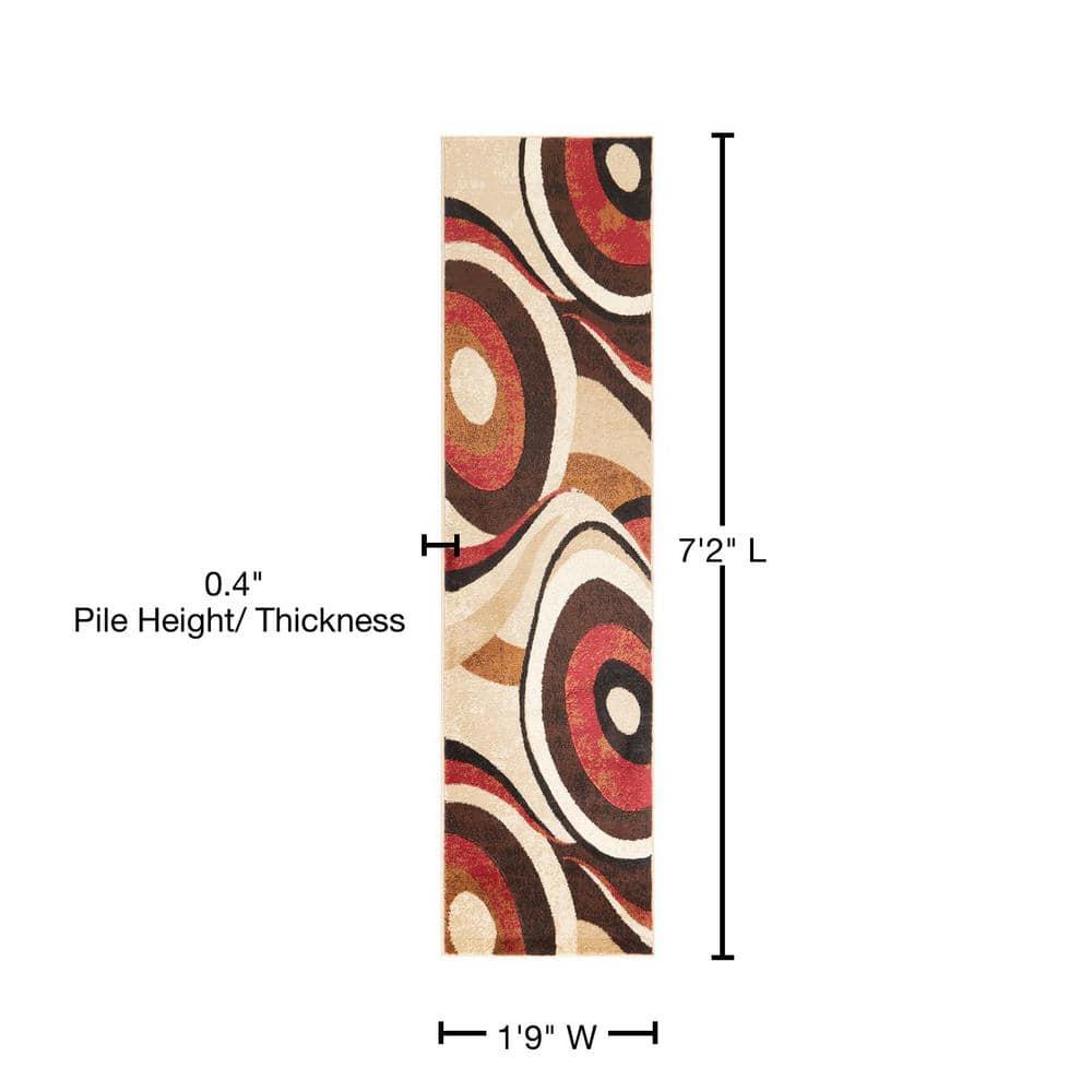 Home Dynamix Slade Contemporary Abstract Runner Area Rug, Brown/Red, 1'9"x7'2"