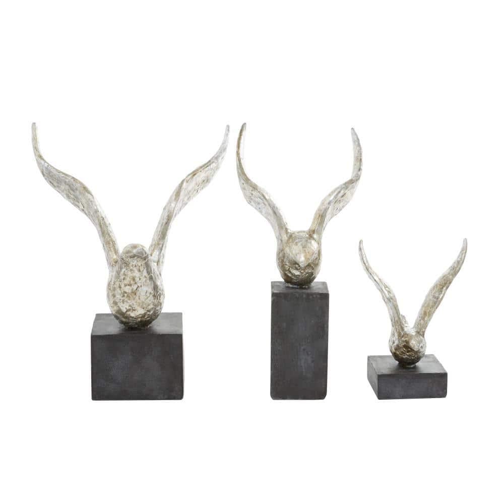 14", 9", 14"H Silver Polystone Bird Sculpture, by DecMode (3 Count)