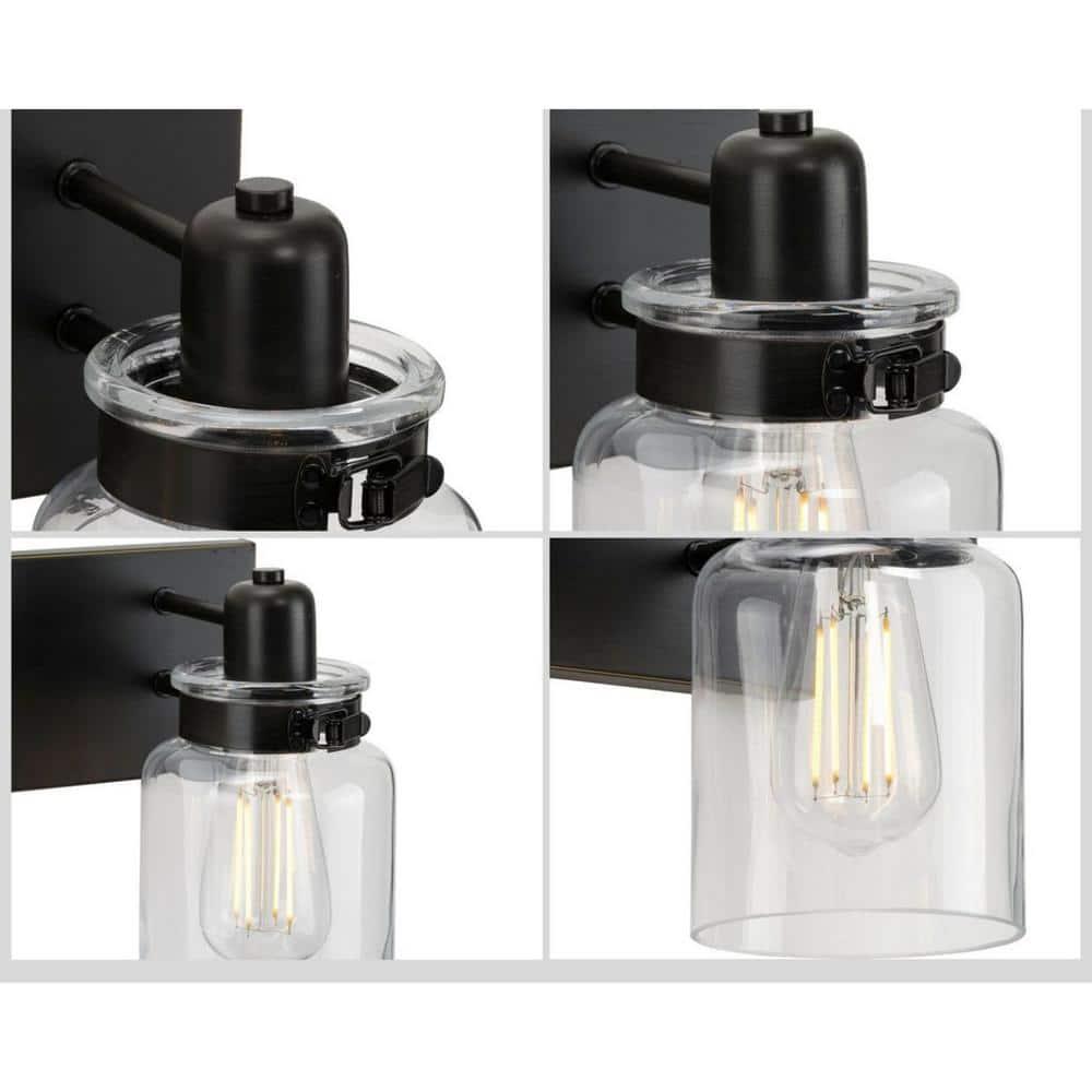 Progress Lighting Calhoun 3-Light Bath Vanity, Steel, Antique Bronze, Clear Glass Shade