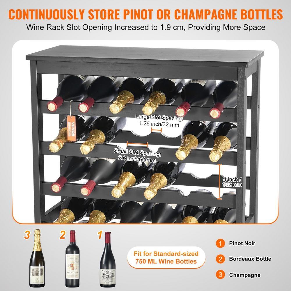 VEVOR 42 Bottle Modular Wine Rack, 7-Tier Solid Bamboo Wood Storage Racks with Table Top, Floor Freestanding Wines Holder Display Shelf, Wobble-Free Shelves for Kitchen, Bar, and Cellar (Black)