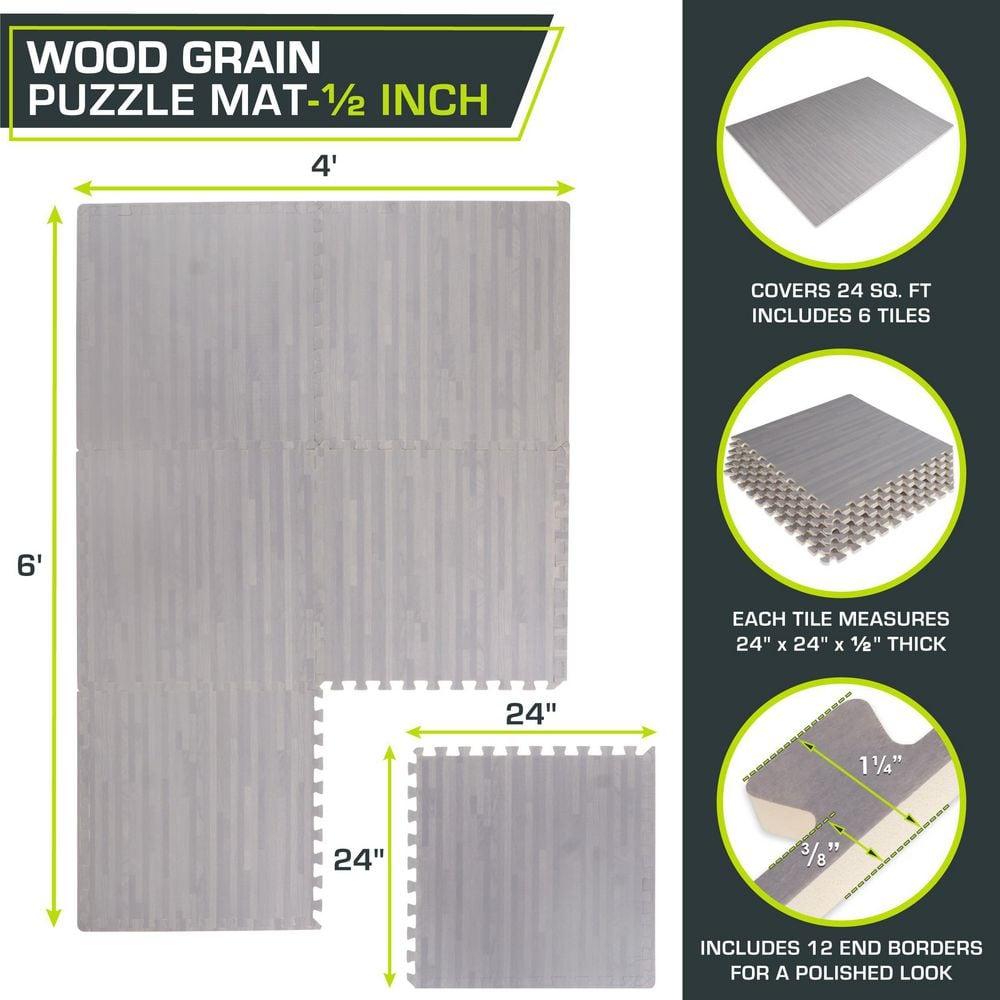 Wood Grain Puzzle Mat 1/2-in, Slate Grey, 24 Sq Ft - 6 Tiles