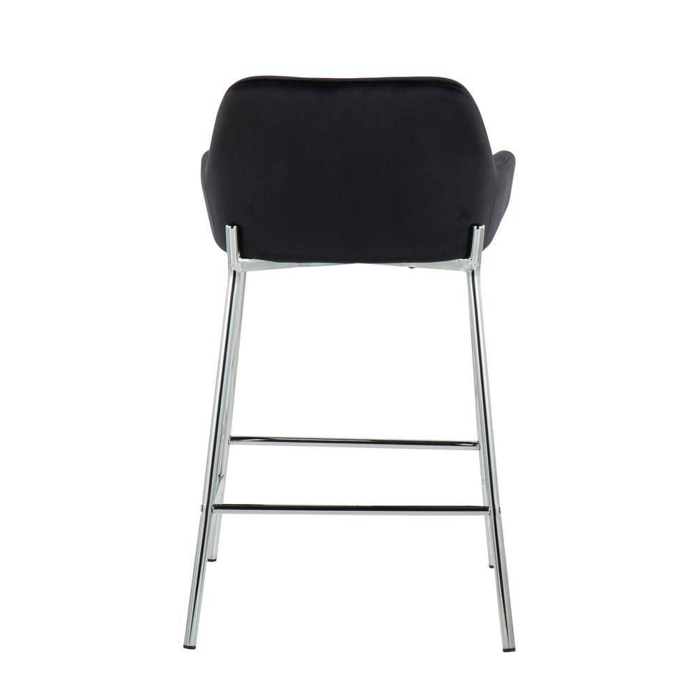 Set of 2 Daniella Metal/Velvet Counter Height Barstools Chrome/Black - LumiSource: Upholstered, Steel Legs, Foam Fill