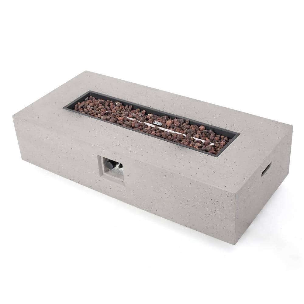 Mayfair Lightweight Concrete Outdoor 50,000 BTU Rectangular Fire Pit (No Tank Holder), Light Gray