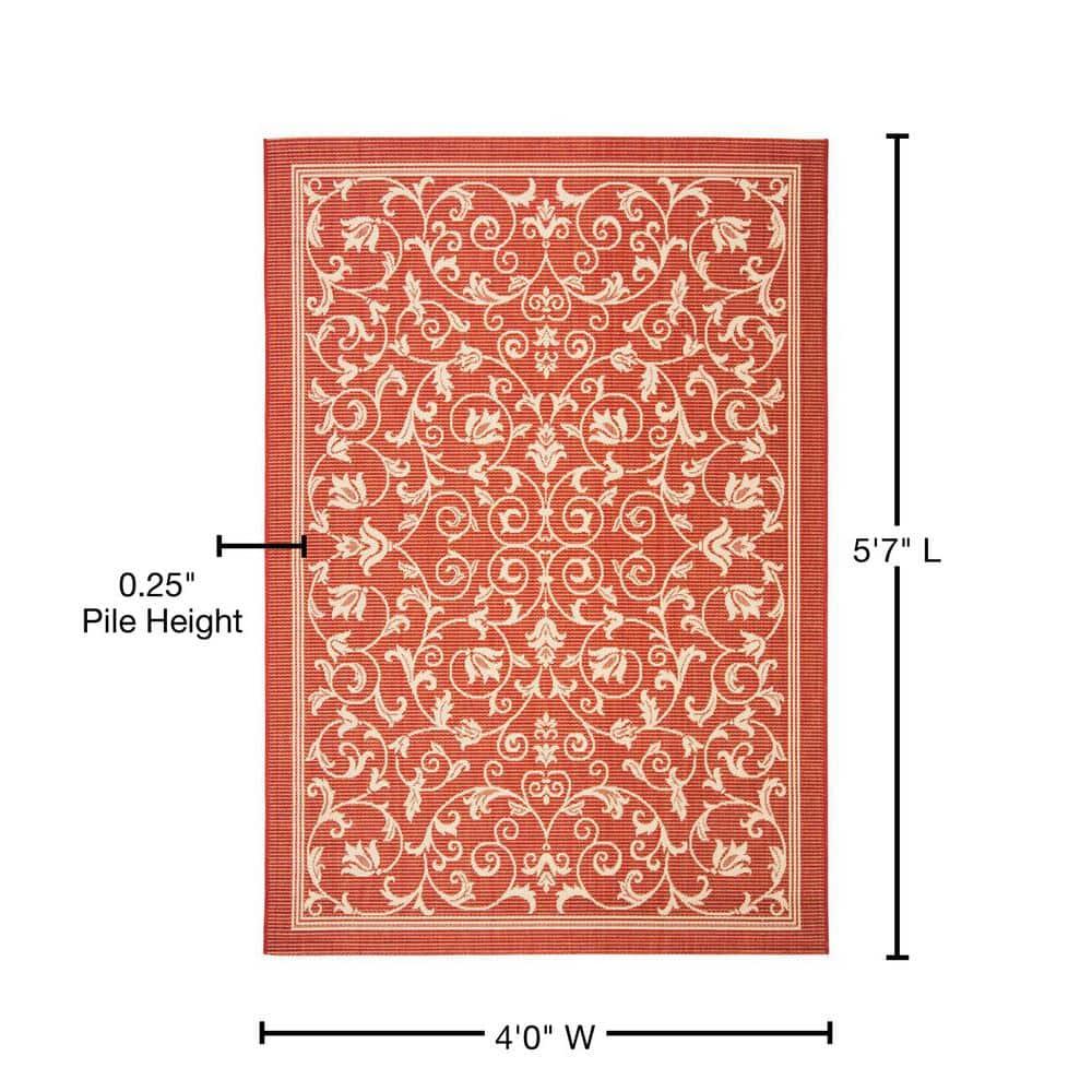 Courtyard CY2098 Power Loomed Indoor and Outdoor Area Rug - Red/Natural - 4'x5'7" - Safavieh