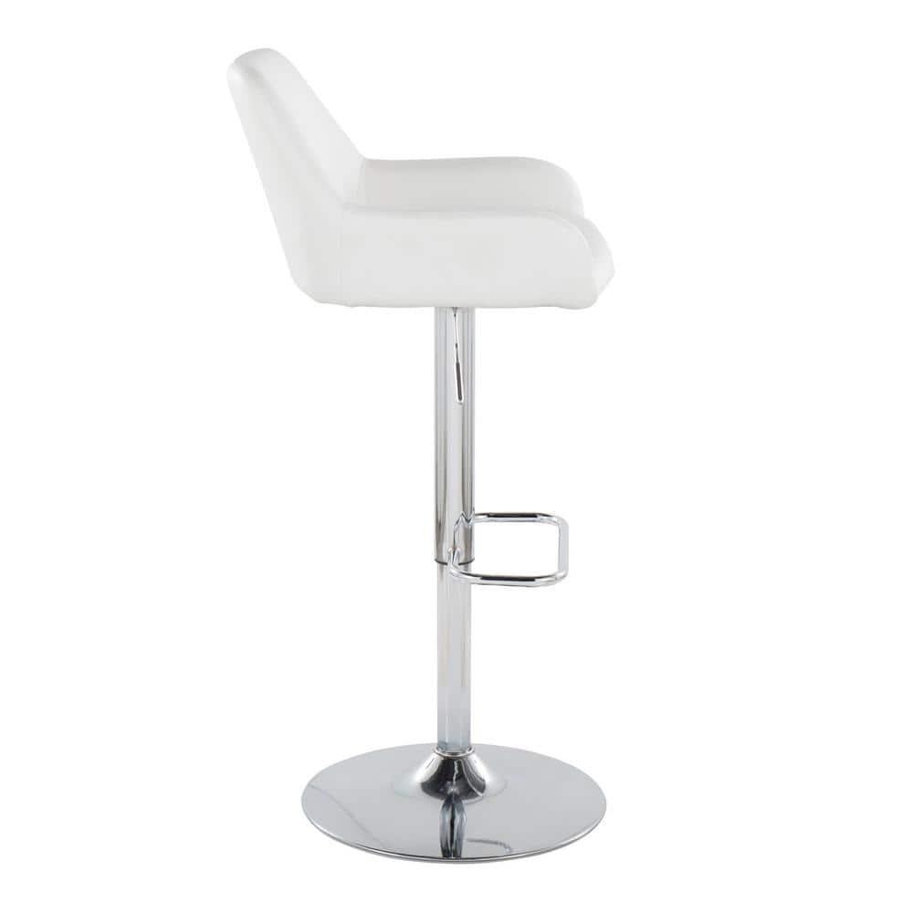 LumiSource Chrome Metal, White PU Daniella Adjustable Barstool - Set of 2