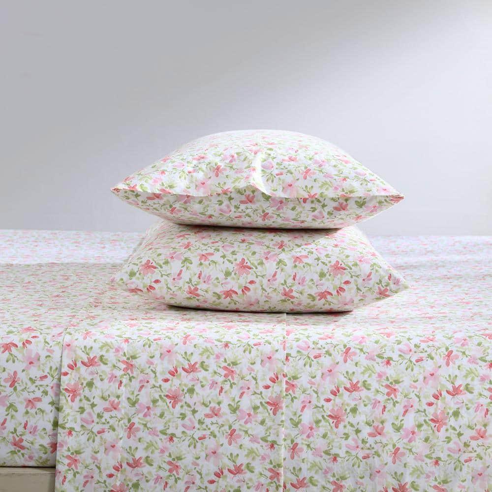 Laura Ashley Norella 100% Cotton Percale- 4 Piece- Sheet Set  Pink- Full