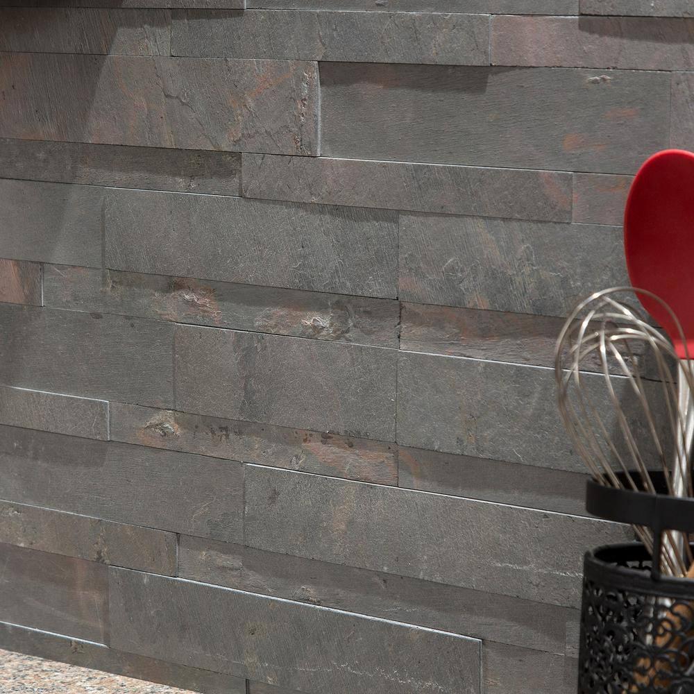 Aspect Peel and Stick Stone Overlay Kitchen Backsplash - Raised Kilnstone (5.9" x 23.6" x 1/4" -1 Pc)