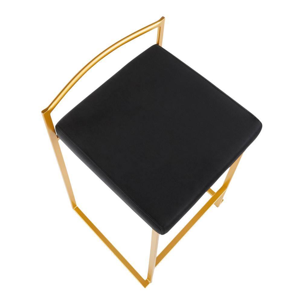 31" Set of 2 Fuji Contemporary Stackable Barstools Gold/Black Velvet - LumiSource: Metal Frame, Padded Seat
