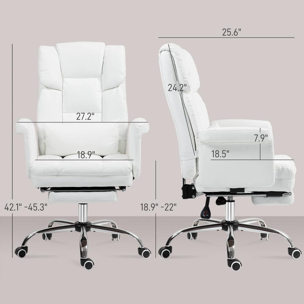 HOMCOM Executive Office Chair with Footrest and Lumbar Support, PU Leather Office Desk Chair, Ergonomic, Reclining and Swivel Chair, White