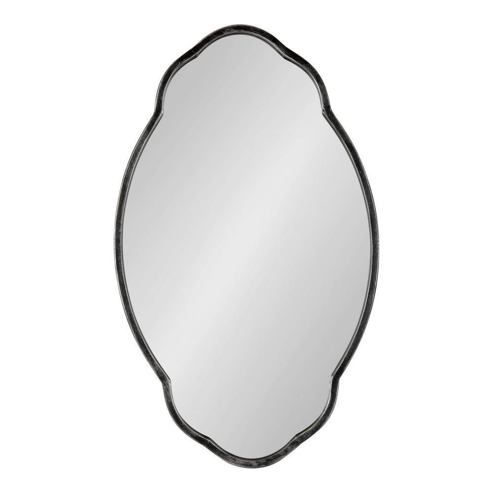 Kate & Laurel All Things Decor 18" x 30" Magritte Scalloped Oval Decorative Wall Mirror Black : Antique Finish, Metal Frame