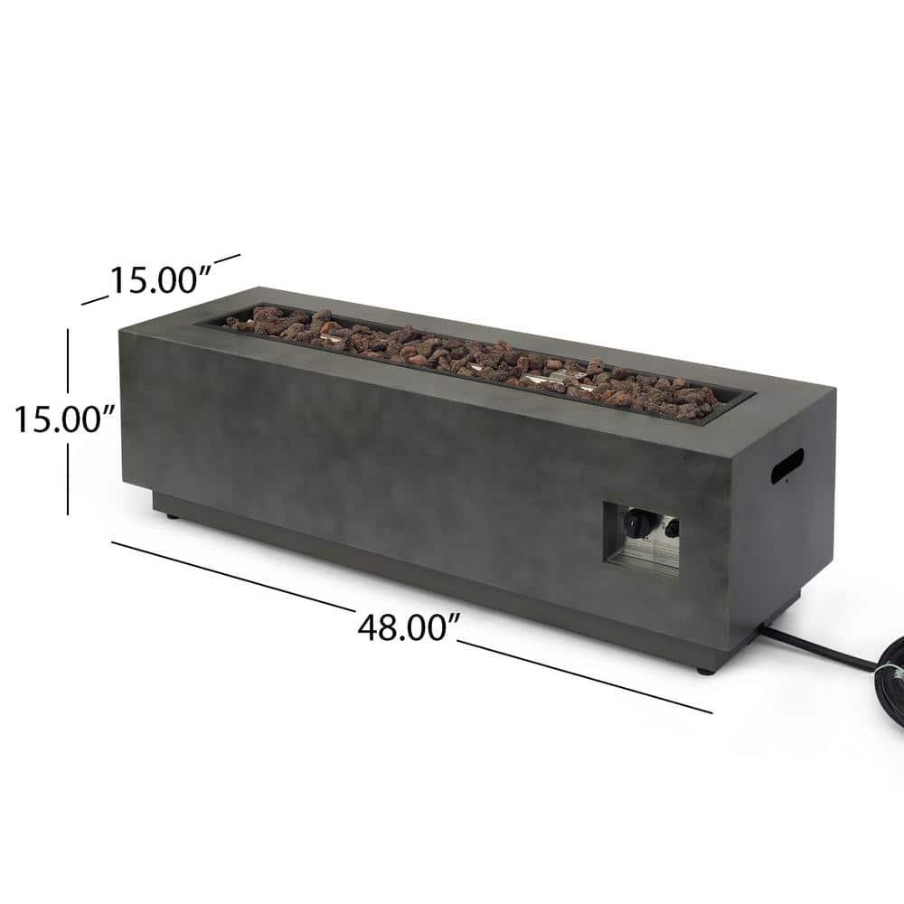 Noble House Wellington Rectangular Fire Pit with Tank Holder in Concrete