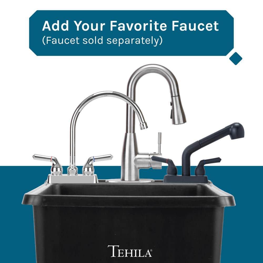 TEHILA Space Saver 16 Gallon Black Utility Sink with Black Steel Legs
