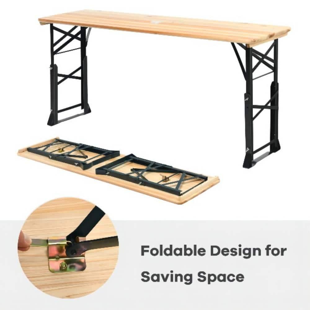 Costway 66.5" Outdoor Folding Wood Picnic Table Height Adjustable Metal Frame