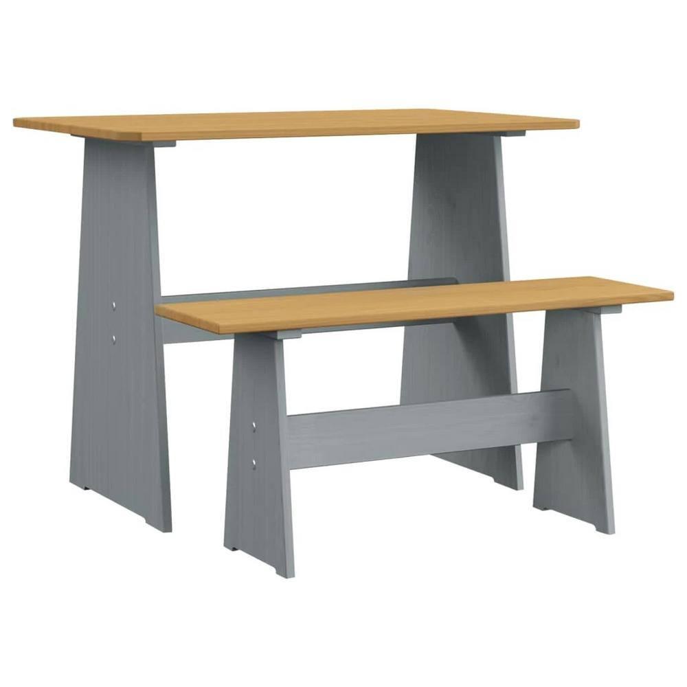 Urban Home Furniture Chapman 3 Piece Casual Dining 2-Tone Natural/Grey Solid Pine Wood Kitchen Table Set with 2 Benches, Kitchen Dining Set