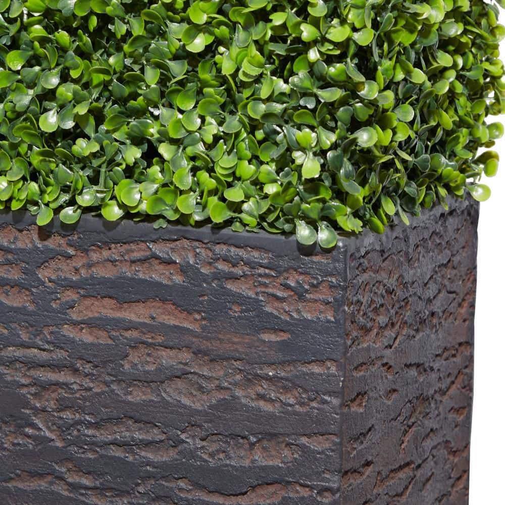 DecMode Green Plastic Contemporary Artificial Boxwood Hedge Topiary with Black Planter Box 22" x 9" x 59"