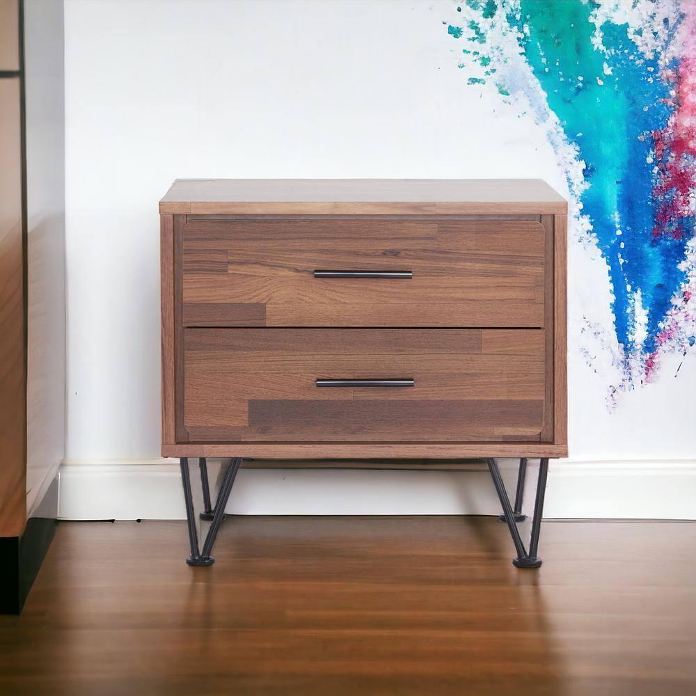 20" Deoss Accent Table Walnut Finish - Acme Furniture: Glass Top, Geometric Base, No Tools Assembly