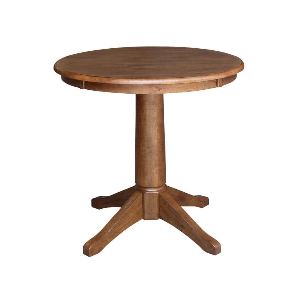 29.9" Dining Tables Laughlin Round Top Pedestal Distressed Oak - International Concepts: Hardwood, 2-Seater