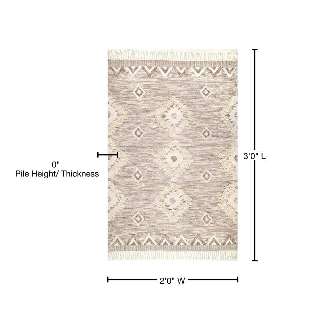 Nuloom Savannah Geometric 2x3 Wool Accent Indoor Area Rug for Living Room Bedroom Dining Room Entryway Kitchen, Beige/Ivory