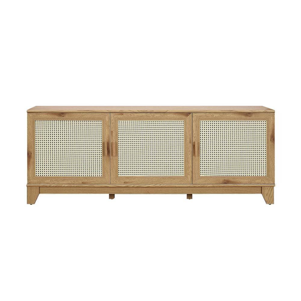Manhattan Comfort Sheridan Modern 6 Shelf Cane TV Stand for TVs up to 55" Natural: Media Console with Cable Management