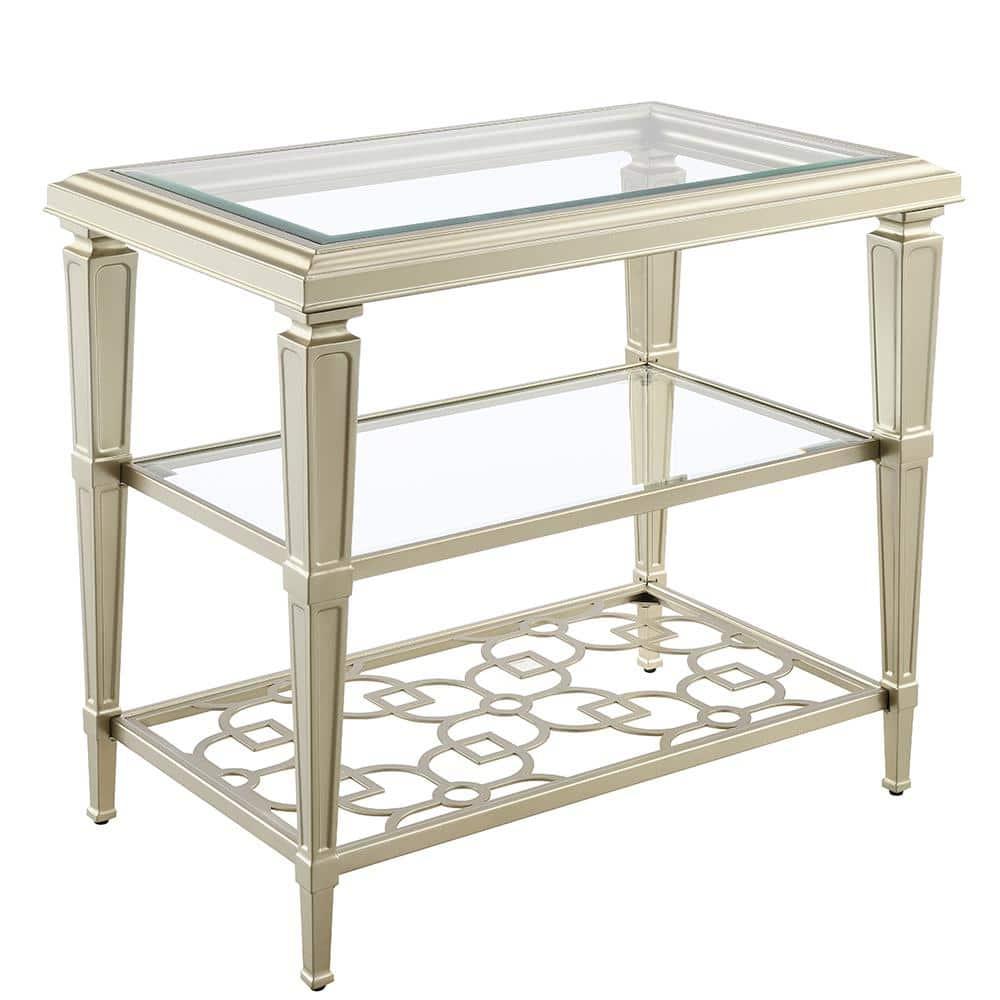 ACME Zaba Metal and Tempered Glass Rectangular End Table in Silver and Clear
